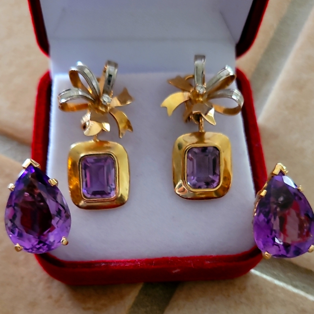 14k Vintage Purple  Ameythst Earrings